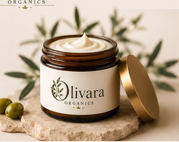 Olivara Whipped Body Butter in amber glass jar